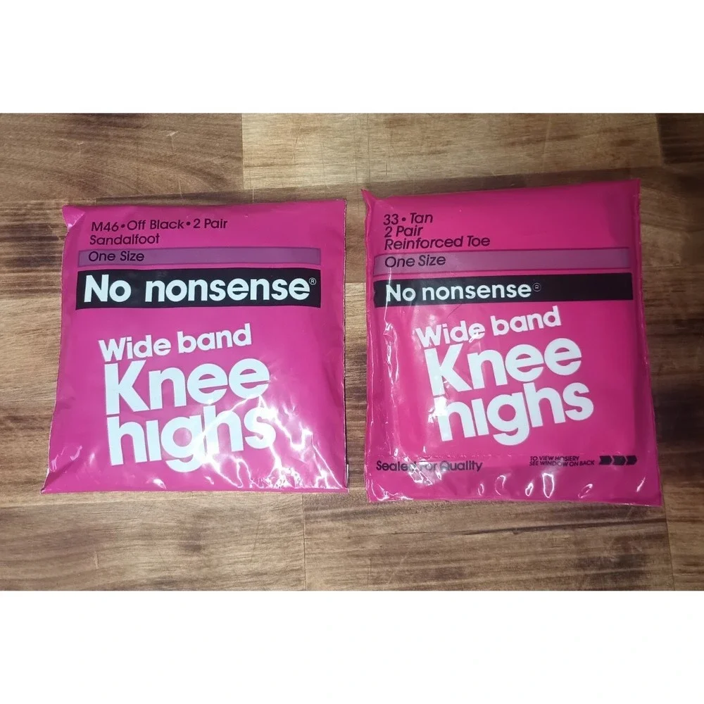 4 Pairs Of No Nonsense Knee Highs Off Black-Sandal & Tan R-Toe One Size Fits All